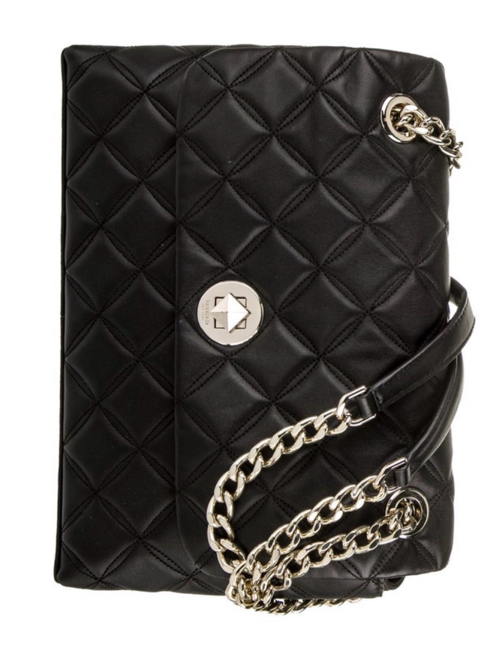 Kate Spade Leather Quilted Black Flap Chain Strap Handbag